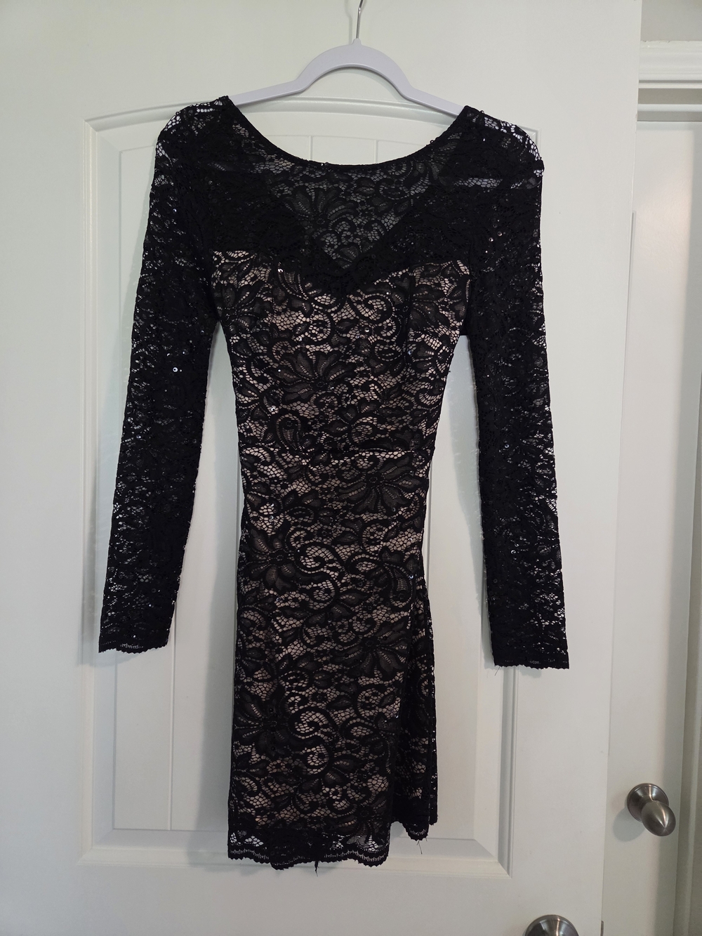 Teeze Me Black Lace Dress with Nude Lining
